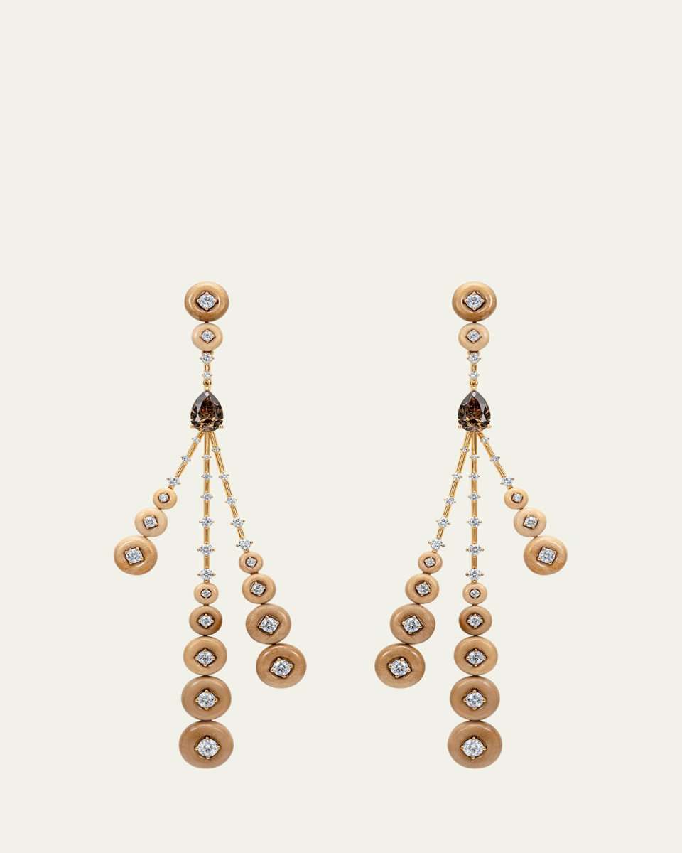 18K Yellow Gold Rocket Diamond and Petrified Wood Earrings